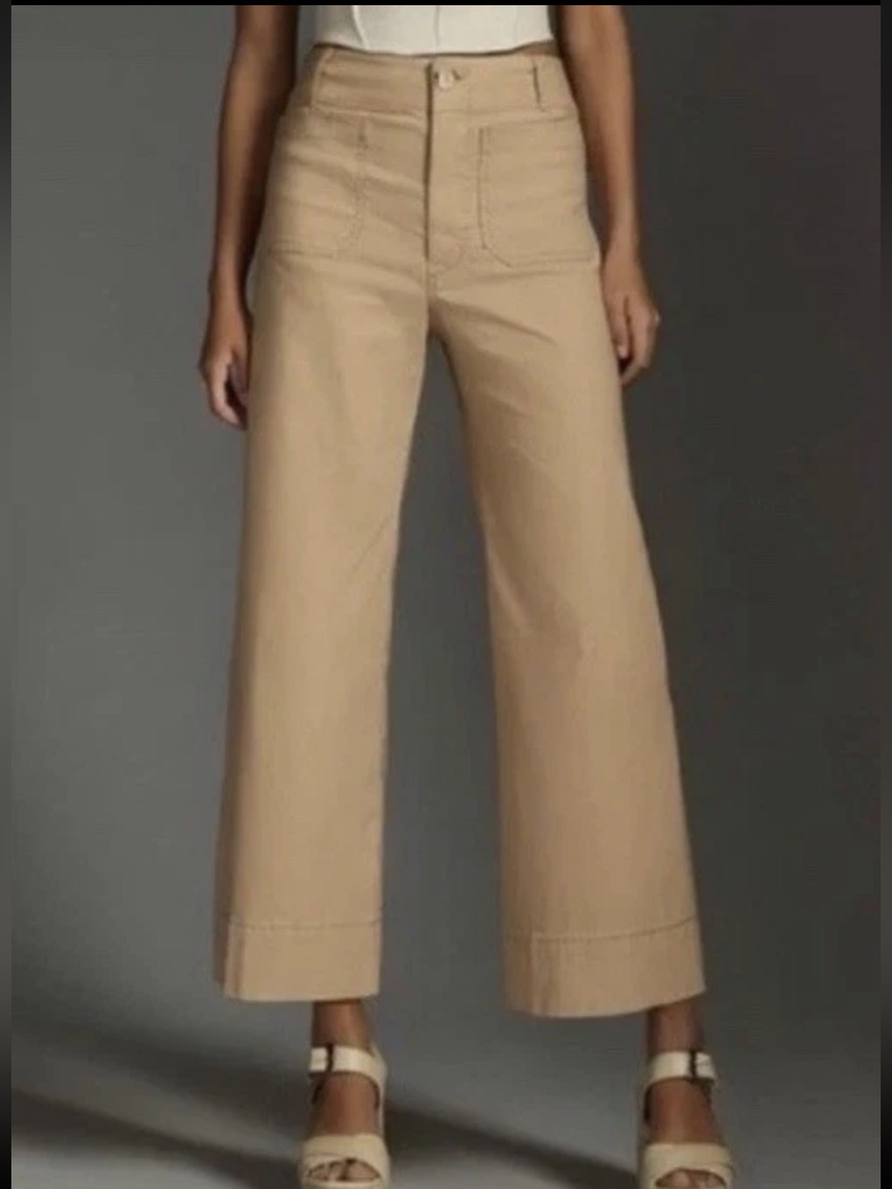 Maeve The Colette Neutral Wide-Leg Crop Pants in Light Taupe